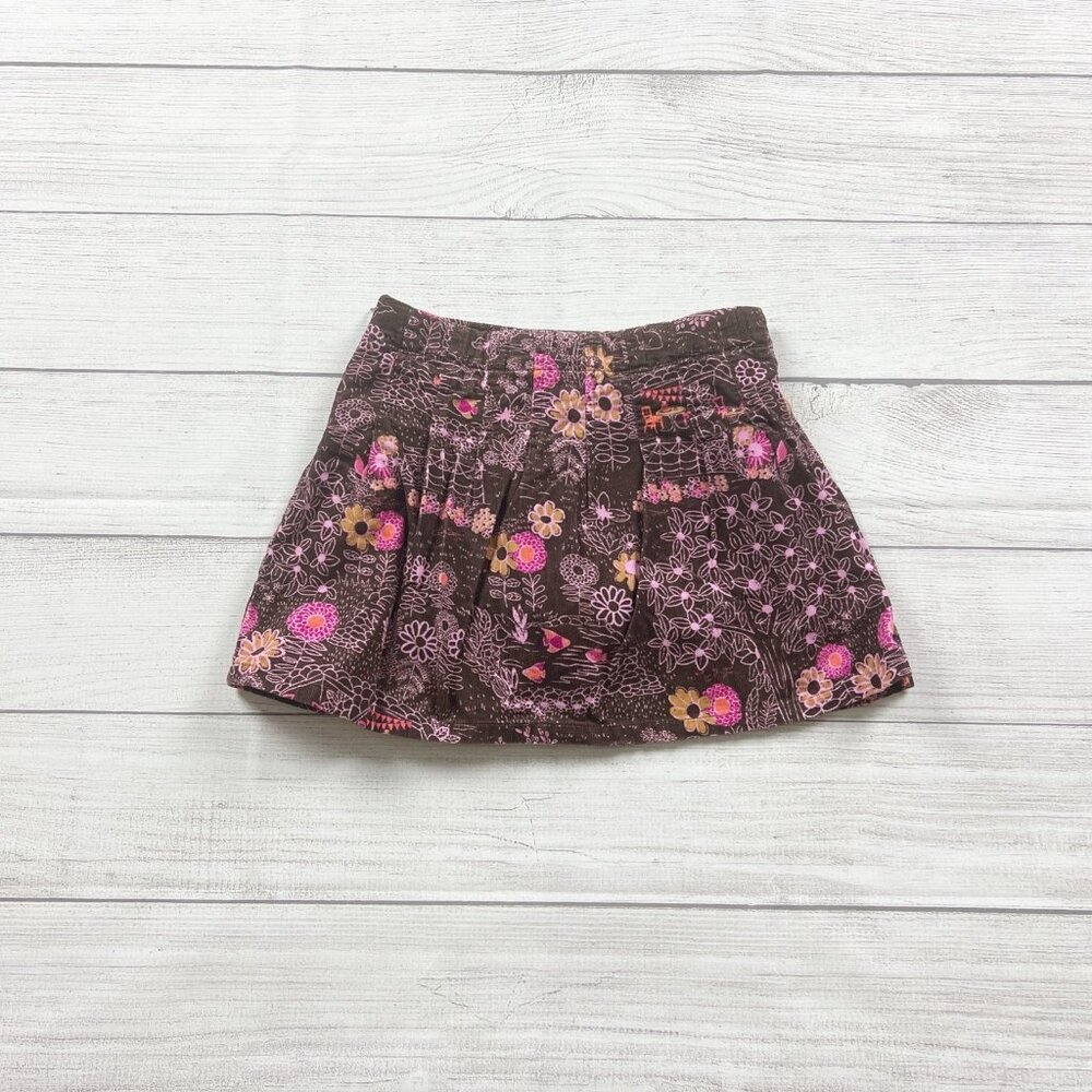 Lands’ End Girls Skort Brown Floral Print Side Zipper Corduroy Skirt 5 - Picture 5 of 5